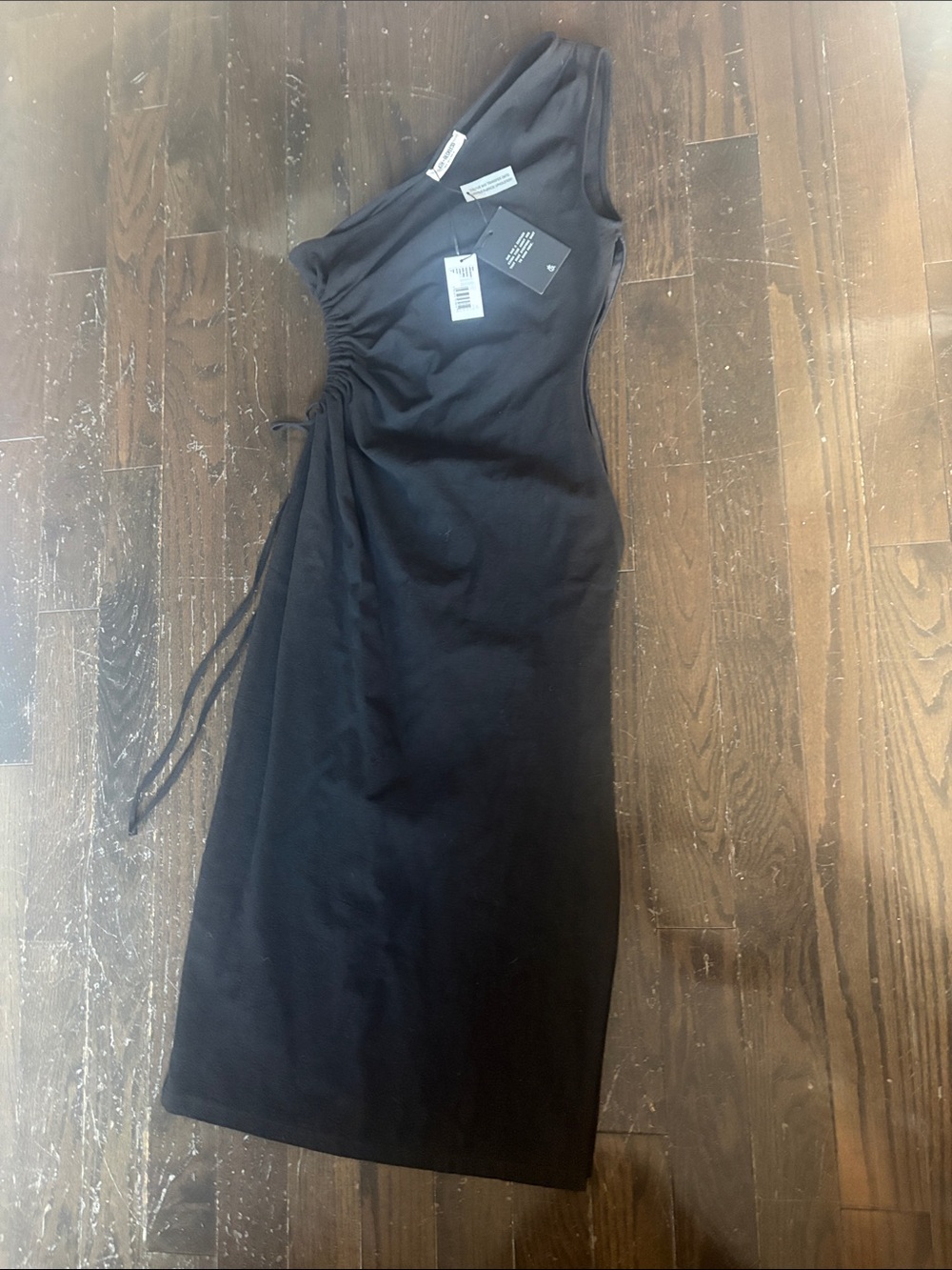 Asymmetric One-Shoulder Black Ruched Dress